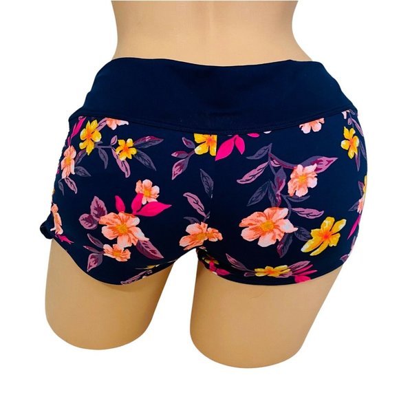 Victoria's Secret PINK Graphic Gym to‎ Swim Shortie Shorts Blue Floral NEW - Picture 3 of 4